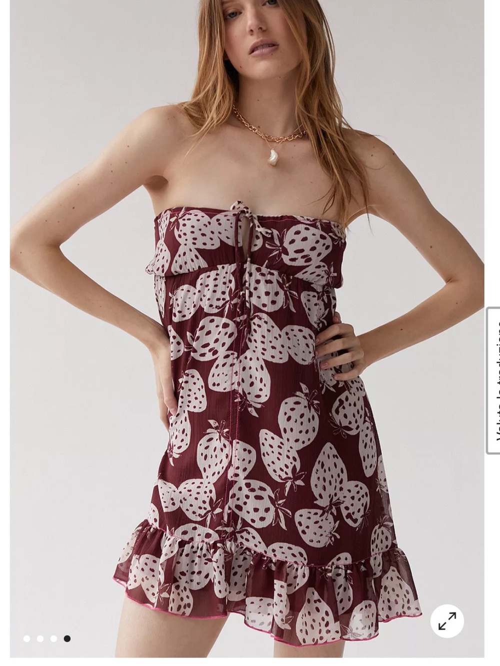 Urban Outfitters/UO Davina Tie Front Strawberry Print Mini Dress, Size Medium